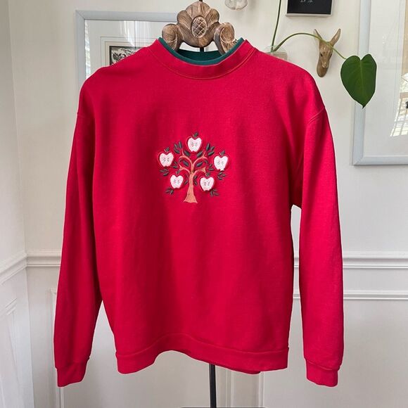 Vintage 90s Endless Design Sweatshirt Apple Tree Embroidered Teacher L - Picture 3 of 8